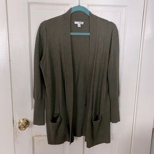Olive Green Open Cardigan with Pockets